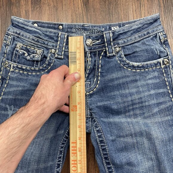 Miss Me Jeans Womens 27 Blue Denim Skinny Low Rise Pockets Rhinestones - Picture 10 of 12